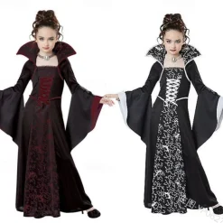 Retro Vintage Medieval Ball Gown Dress Halloween Costumes Witch Fancy Dress Girls' Walpurgis Night Masquerade Party Kid's Dress