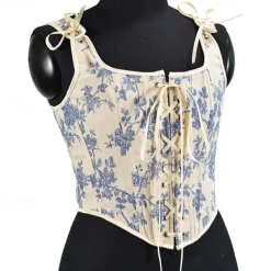 Retro Vintage Medieval Renaissance Corset Vest Bustier Viking Celtic Knight Elven Lace up Floral Fancy Dress Women's Celtic Fantasy Halloween Carnival Vacation Casual Daily LARP Adults' Corset