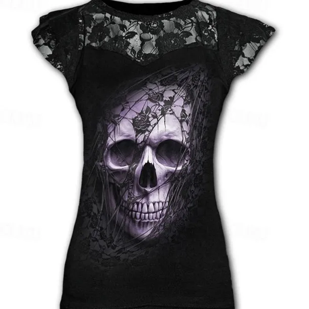 Retro Vintage Punk & Gothic T-shirt Halloween Costumes Skeleton Skull Lace Fancy Dress Women's Masquerade Party / Evening Adults' T-shirt