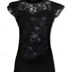 Retro Vintage Punk & Gothic T-shirt Halloween Costumes Skeleton Skull Lace Fancy Dress Women's Masquerade Party / Evening Adults' T-shirt