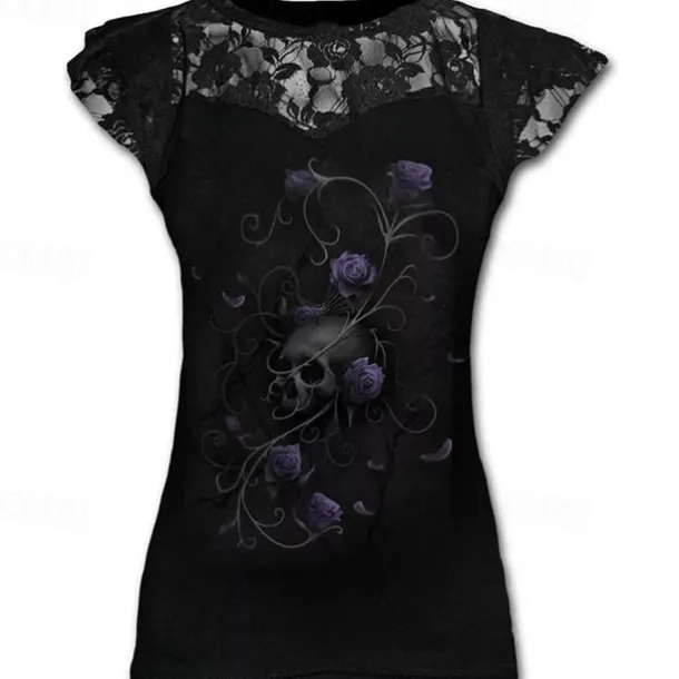 Retro Vintage Punk & Gothic T-shirt Halloween Costumes Skeleton Skull Lace Fancy Dress Women's Masquerade Party / Evening Adults' T-shirt
