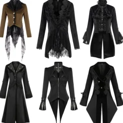 Retro Vintage Punk & Gothic Steampunk Coat Masquerade Tuxedo Vampire Plague Doctor Lace Fancy Dress Women's Halloween Carnival Masquerade Party Halloween Adults' Coat