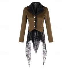 Retro Vintage Punk & Gothic Steampunk Coat Masquerade Tuxedo Vampire Plague Doctor Lace Fancy Dress Women's Halloween Carnival Masquerade Party Halloween Adults' Coat