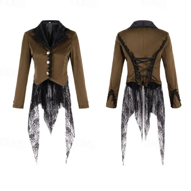 Retro Vintage Punk & Gothic Steampunk Coat Masquerade Tuxedo Vampire Plague Doctor Lace Fancy Dress Women's Halloween Carnival Masquerade Party Halloween Adults' Coat