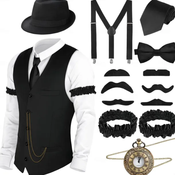 Retro Vintage Roaring 20s 1920s Outfits Vest Waistcoat The Great Gatsby Charleston Gentleman Fashion Fancy Dress Men's Christmas Halloween Carnival Prom Bachelorette Party Festival Adults' Vest More