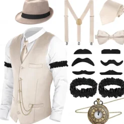 Retro Vintage Roaring 20s 1920s Outfits Vest Waistcoat The Great Gatsby Charleston Gentleman Fashion Fancy Dress Men's Christmas Halloween Carnival Prom Bachelorette Party Festival Adults' Vest More