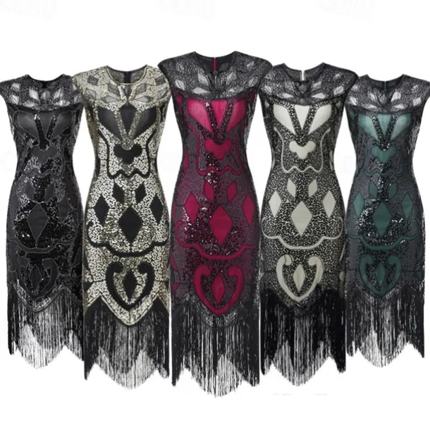 Retro Vintage Roaring 20s 1920s Flapper Dress Dress Masquerade The Great Gatsby Wedding Guest Sequins Tassel Fringe Fancy Dress Women's Masquerade Wedding Wedding Guest Party / Evening Adults' Dress