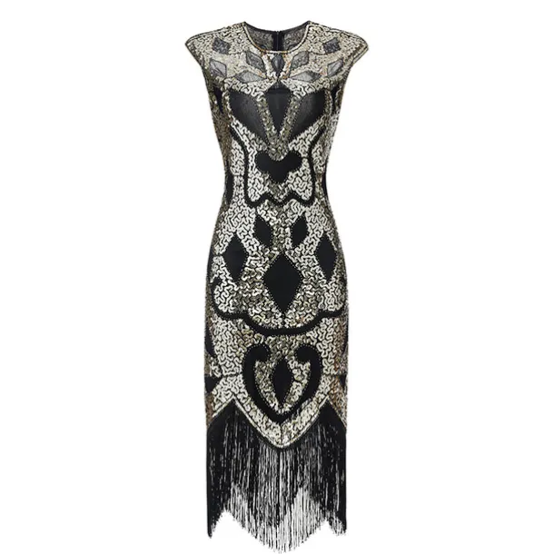 Retro Vintage Roaring 20s 1920s Flapper Dress Dress Masquerade The Great Gatsby Wedding Guest Sequins Tassel Fringe Fancy Dress Women's Masquerade Wedding Wedding Guest Party / Evening Adults' Dress