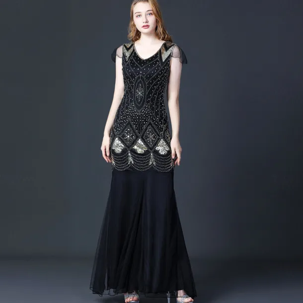 Retro Vintage Roaring 20s 1920s Flapper Dress Dress Masquerade The Great Gatsby Wedding Guest Sequins Fancy Dress Women's Masquerade Wedding Wedding Guest Party / Evening Adults' Dress Homecoming