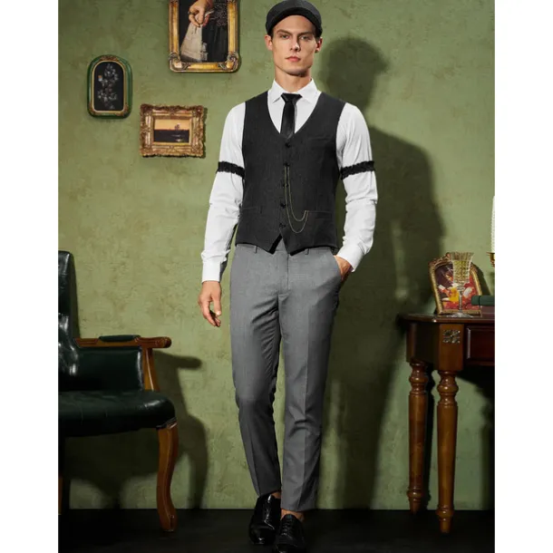 Retro Vintage Roaring 20s 1920s Outfits Waistcoat Accessories Set Gentleman Gangster Fancy Dress Men's Carnival Costume 8 PCS Christmas Halloween Carnival Masquerade Cocktail Party Theme Party Adults'