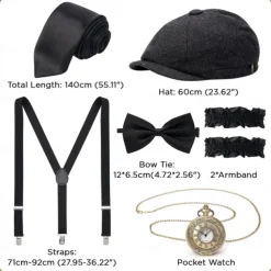 Retro Vintage Roaring 20s 1920s Outfits Waistcoat Accessories Set Gentleman Gangster Fancy Dress Men's Carnival Costume 8 PCS Christmas Halloween Carnival Masquerade Cocktail Party Theme Party Adults'