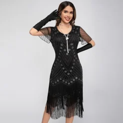 Retro Vintage Roaring 20s 1920s Midi Flapper Dress The Great Gatsby Flapper Girl Sequins Fringe Sheath / Column Fancy Dress Women's Christmas Halloween Carnival Wedding Evening Party Masquerade Adults