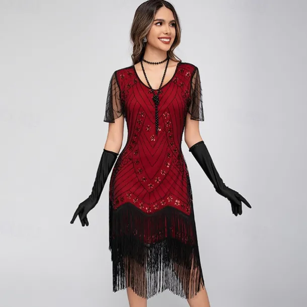 Retro Vintage Roaring 20s 1920s Midi Flapper Dress The Great Gatsby Flapper Girl Sequins Fringe Sheath / Column Fancy Dress Women's Christmas Halloween Carnival Wedding Evening Party Masquerade Adults