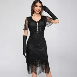Retro Vintage Roaring 20s 1920s Midi Flapper Dress The Great Gatsby Flapper Girl Sequins Fringe Sheath / Column Fancy Dress Women's Christmas Halloween Carnival Wedding Evening Party Masquerade Adults