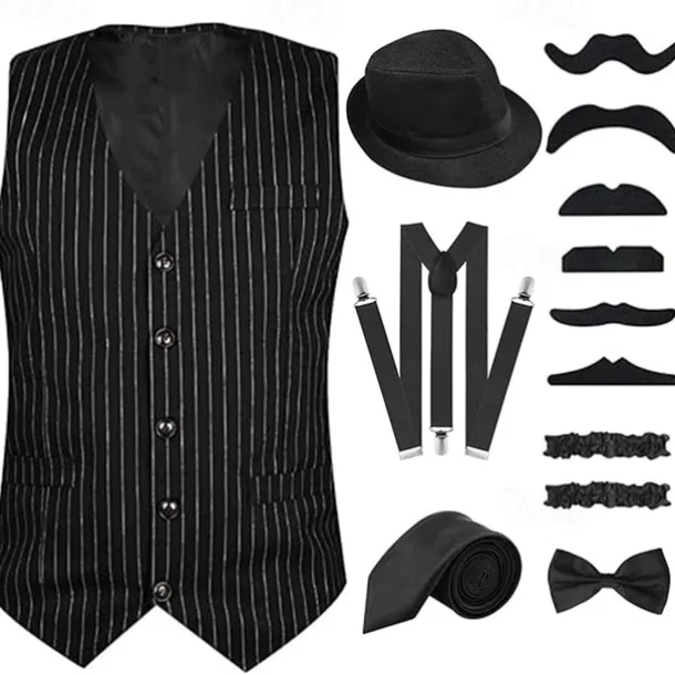 Retro Vintage Roaring 20s 1920s Outfits Vest Waistcoat The Great Gatsby Gentleman Fashion Fancy Dress Men's Christmas Halloween Carnival Prom Festival Adults' Cravat Vest More Accessories All Seasons