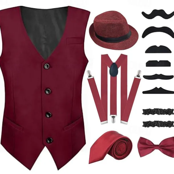 Retro Vintage Roaring 20s 1920s Outfits Vest Waistcoat The Great Gatsby Gentleman Fashion Fancy Dress Men's Christmas Halloween Carnival Prom Festival Adults' Cravat Vest More Accessories All Seasons
