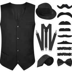 Retro Vintage Roaring 20s 1920s Outfits Vest Waistcoat The Great Gatsby Gentleman Fashion Fancy Dress Men's Christmas Halloween Carnival Prom Festival Adults' Cravat Vest More Accessories All Seasons