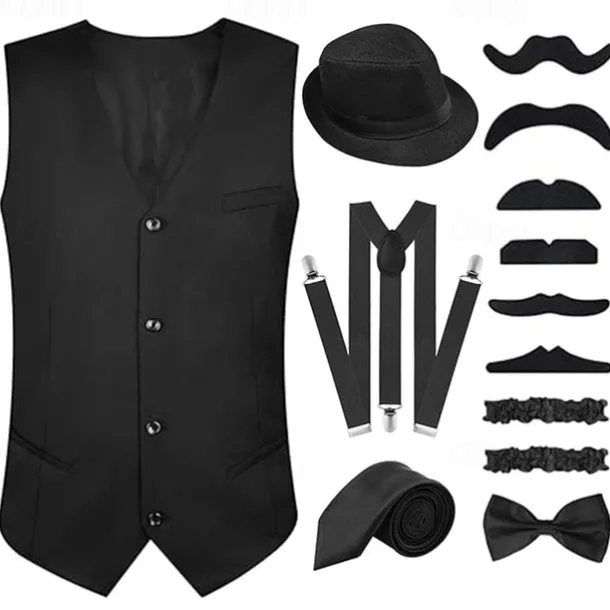Retro Vintage Roaring 20s 1920s Outfits Vest Waistcoat The Great Gatsby Gentleman Fashion Fancy Dress Men's Christmas Halloween Carnival Prom Festival Adults' Cravat Vest More Accessories All Seasons