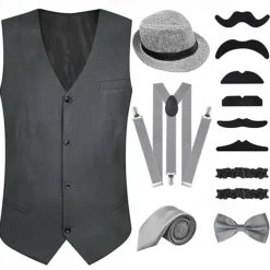 Retro Vintage Roaring 20s 1920s Outfits Vest Waistcoat The Great Gatsby Gentleman Fashion Fancy Dress Men's Christmas Halloween Carnival Prom Festival Adults' Cravat Vest More Accessories All Seasons