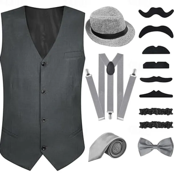 Retro Vintage Roaring 20s 1920s Outfits Vest Waistcoat The Great Gatsby Gentleman Fashion Fancy Dress Men's Christmas Halloween Carnival Prom Festival Adults' Cravat Vest More Accessories All Seasons