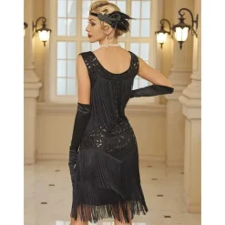 Retro Vintage Roaring 20s 1920s Dress Masquerade Christmas Party Dress Wedding Guest Sequins Tassel Fringe Fancy Dress Women's Halloween Carnival Masquerade Wedding Wedding Guest Party / Evening