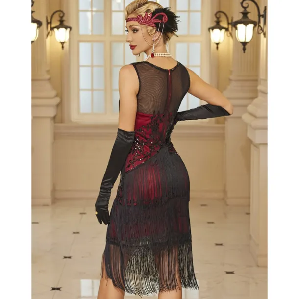 Retro Vintage Roaring 20s 1920s Dress Masquerade Christmas Party Dress Wedding Guest Sequins Tassel Fringe Fancy Dress Women's Halloween Carnival Masquerade Wedding Wedding Guest Party / Evening