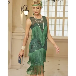 Retro Vintage Roaring 20s 1920s Dress Masquerade Christmas Party Dress Wedding Guest Sequins Tassel Fringe Fancy Dress Women's Halloween Carnival Masquerade Wedding Wedding Guest Party / Evening