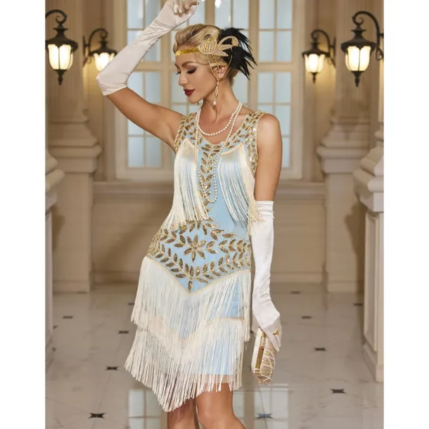 Retro Vintage Roaring 20s 1920s Dress Masquerade Christmas Party Dress Wedding Guest Sequins Tassel Fringe Fancy Dress Women's Halloween Carnival Masquerade Wedding Wedding Guest Party / Evening
