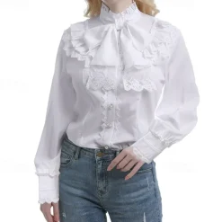 Retro Vintage Rococo Medieval Blouse / Shirt Ruffle Sleeve Princess Vampire Queen Lace Bow Solid Colored Fancy Dress Women's Pirate Royal Steampunk Masquerade Casual Daily Adults' Blouses