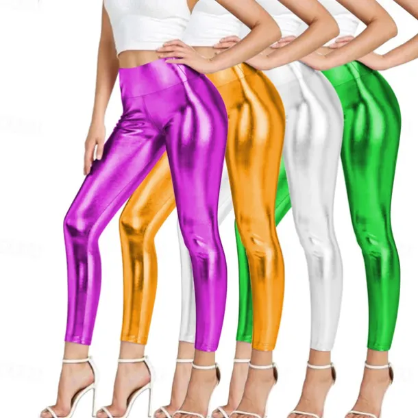 Retro Vintage 1970s Ankle Length Leggings PU Trousers Disco Shiny Latex Patent Metallic Fancy Dress Women's Halloween Carnival Pride Parade Pride Month Adults' Pants All Seasons