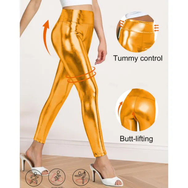 Retro Vintage 1970s Ankle Length Leggings PU Trousers Disco Shiny Latex Patent Metallic Fancy Dress Women's Halloween Carnival Pride Parade Pride Month Adults' Pants All Seasons