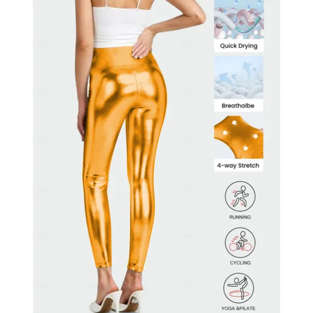Retro Vintage 1970s Ankle Length Leggings PU Trousers Disco Shiny Latex Patent Metallic Fancy Dress Women's Halloween Carnival Pride Parade Pride Month Adults' Pants All Seasons
