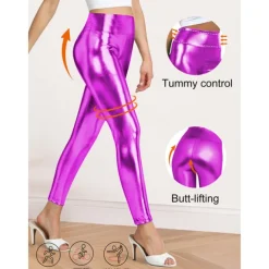 Retro Vintage 1970s Ankle Length Leggings PU Trousers Disco Shiny Latex Patent Metallic Fancy Dress Women's Halloween Carnival Pride Parade Pride Month Adults' Pants All Seasons