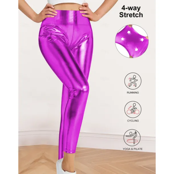 Retro Vintage 1970s Ankle Length Leggings PU Trousers Disco Shiny Latex Patent Metallic Fancy Dress Women's Halloween Carnival Pride Parade Pride Month Adults' Pants All Seasons
