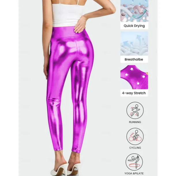 Retro Vintage 1970s Ankle Length Leggings PU Trousers Disco Shiny Latex Patent Metallic Fancy Dress Women's Halloween Carnival Pride Parade Pride Month Adults' Pants All Seasons