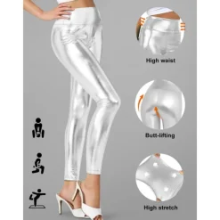Retro Vintage 1970s Ankle Length Leggings PU Trousers Disco Shiny Latex Patent Metallic Fancy Dress Women's Halloween Carnival Pride Parade Pride Month Adults' Pants All Seasons