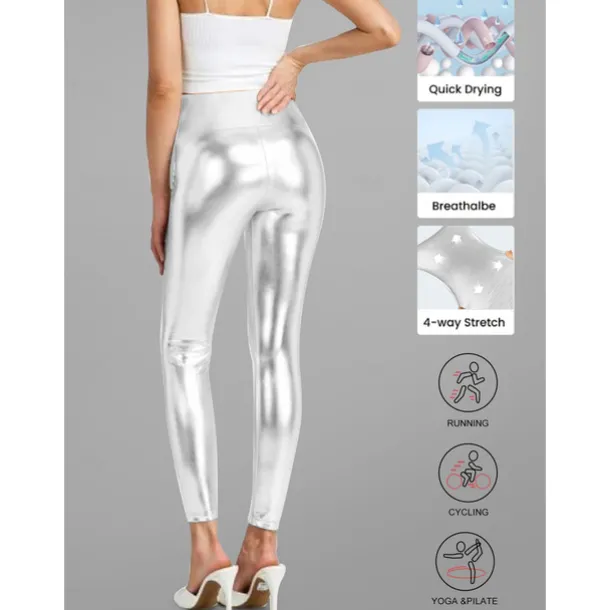 Retro Vintage 1970s Ankle Length Leggings PU Trousers Disco Shiny Latex Patent Metallic Fancy Dress Women's Halloween Carnival Pride Parade Pride Month Adults' Pants All Seasons