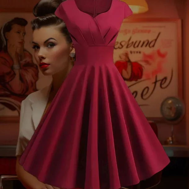Retro Vintage 1950s Cocktail Dress Knee Length Dress Flare Dress Christmas Party Dress Normal A-Line V Neck Fancy Dress Women's Carnival New Year Masquerade Vacation Casual Dress Adults' Dress