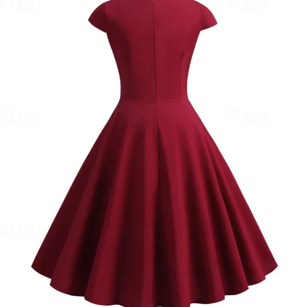 Retro Vintage 1950s Cocktail Dress Knee Length Dress Flare Dress Christmas Party Dress Normal A-Line V Neck Fancy Dress Women's Carnival New Year Masquerade Vacation Casual Dress Adults' Dress