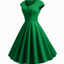 Retro Vintage 1950s Cocktail Dress Knee Length Dress Flare Dress Christmas Party Dress Normal A-Line V Neck Fancy Dress Women's Carnival New Year Masquerade Vacation Casual Dress Adults' Dress