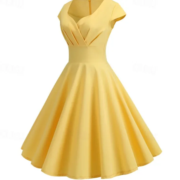 Retro Vintage 1950s Cocktail Dress Knee Length Dress Flare Dress Christmas Party Dress Normal A-Line V Neck Fancy Dress Women's Carnival New Year Masquerade Vacation Casual Dress Adults' Dress