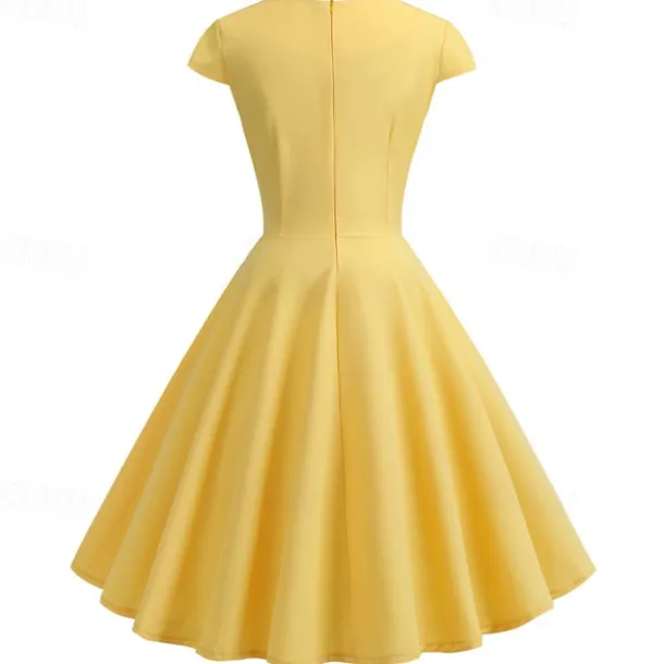 Retro Vintage 1950s Cocktail Dress Knee Length Dress Flare Dress Christmas Party Dress Normal A-Line V Neck Fancy Dress Women's Carnival New Year Masquerade Vacation Casual Dress Adults' Dress