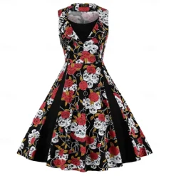 Retro Vintage 1950s Cocktail Dress Dress Flare Dress Polka Dot Skull Fancy Dress Women's Event / Party Bachelorette Party Festival Adults' Dress Homecoming Dresses