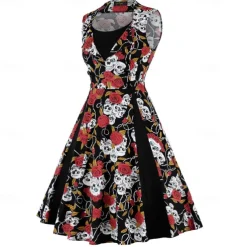 Retro Vintage 1950s Cocktail Dress Dress Flare Dress Polka Dot Skull Fancy Dress Women's Event / Party Bachelorette Party Festival Adults' Dress Homecoming Dresses