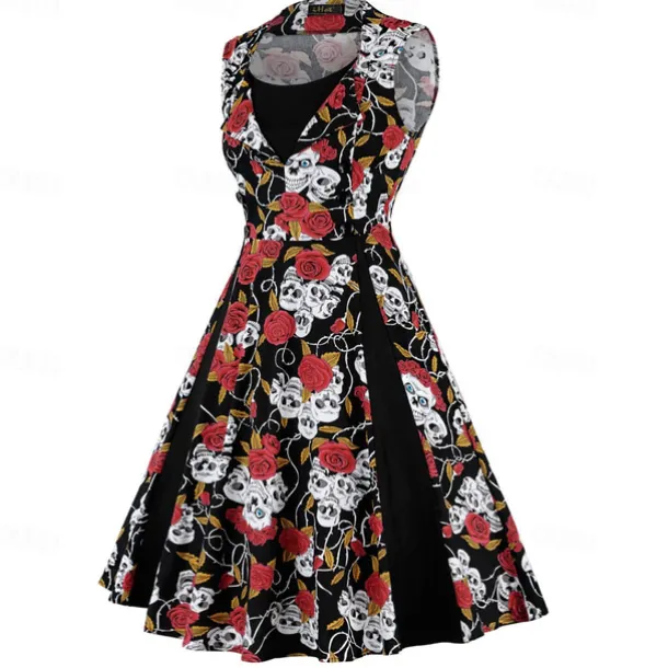 Retro Vintage 1950s Cocktail Dress Dress Flare Dress Polka Dot Skull Fancy Dress Women's Event / Party Bachelorette Party Festival Adults' Dress Homecoming Dresses