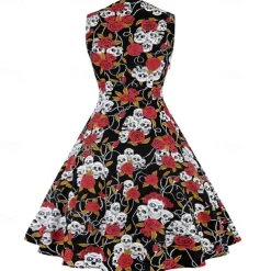 Retro Vintage 1950s Cocktail Dress Dress Flare Dress Polka Dot Skull Fancy Dress Women's Event / Party Bachelorette Party Festival Adults' Dress Homecoming Dresses