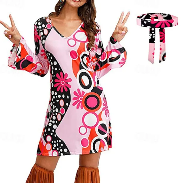 Retro Vintage 1970s Disco Dress Headwear Headwraps Flare Cuff Sleeve Hippie Fancy Dress Women's Party & Evening Pride Parade Pride Month Adults' Dress Headwear