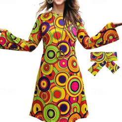 Retro Vintage 1970s Disco Dress Headwear Headwraps Flare Cuff Sleeve Hippie Fancy Dress Women's Party & Evening Pride Parade Pride Month Adults' Dress Headwear