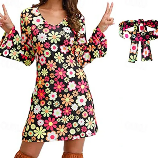 Retro Vintage 1970s Disco Dress Headwear Headwraps Flare Cuff Sleeve Hippie Fancy Dress Women's Party & Evening Pride Parade Pride Month Adults' Dress Headwear