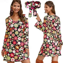 Retro Vintage 1970s Disco Dress Headwear Headwraps Flare Cuff Sleeve Hippie Fancy Dress Women's Party & Evening Pride Parade Pride Month Adults' Dress Headwear